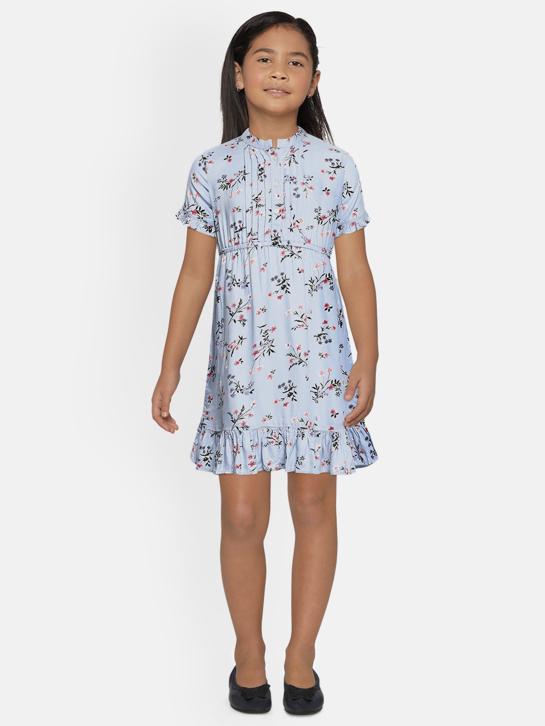 

AND Girls Blue Printed Drop-Waist Dress
