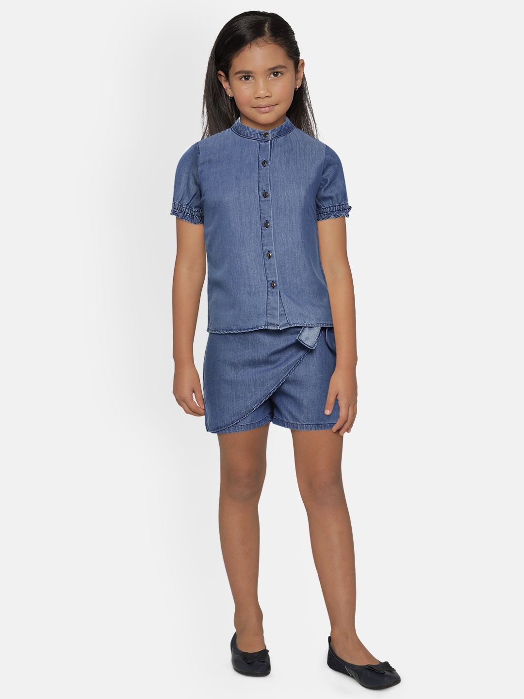 

AND Girls Blue Solid Top with Shorts