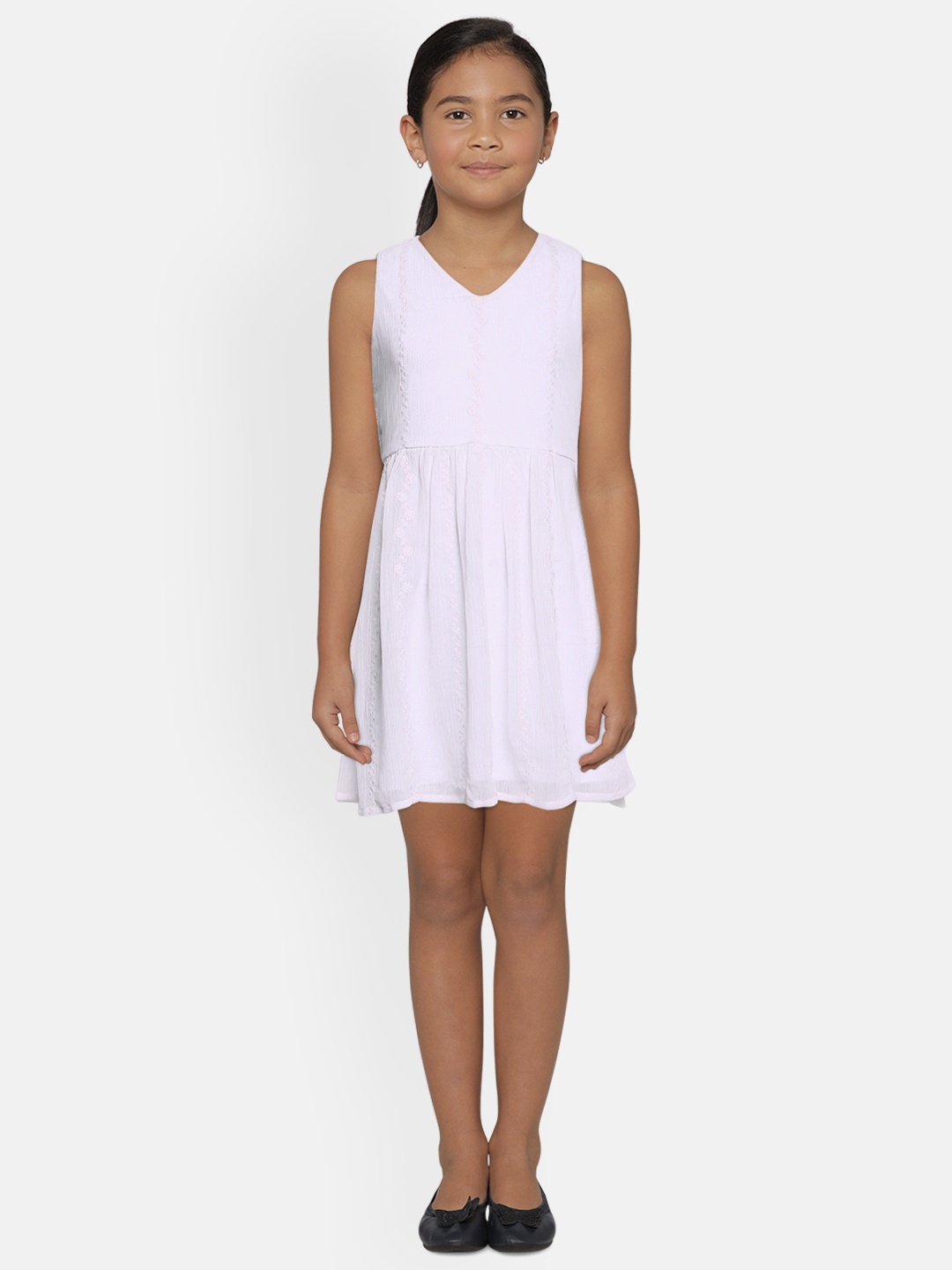 

AND Girls White Embroidered Fit and Flare Dress