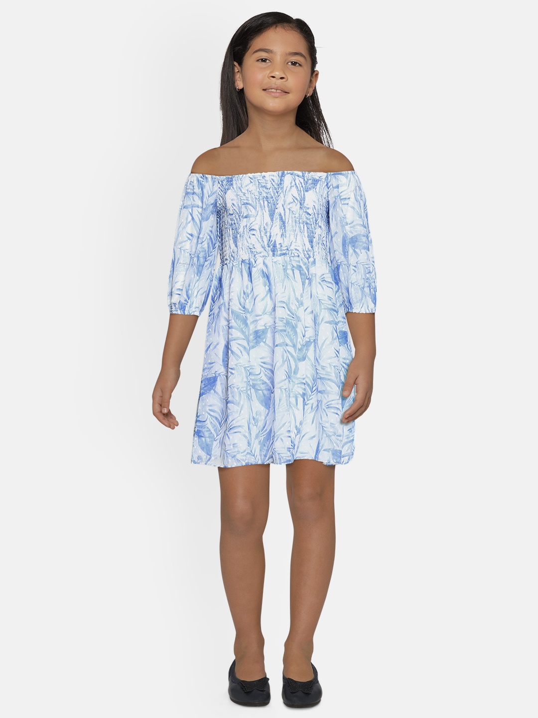 

AND Girls Blue Printed Fit and Flare Dress