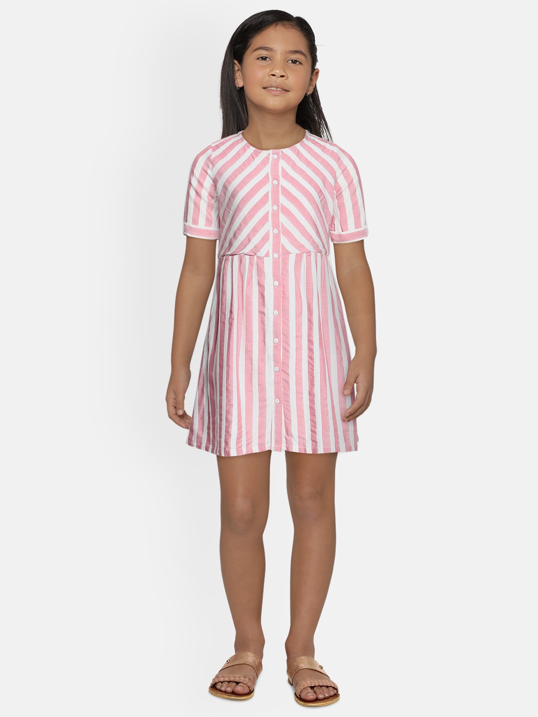 

AND Girls Pink Striped Fit and Flare Dress
