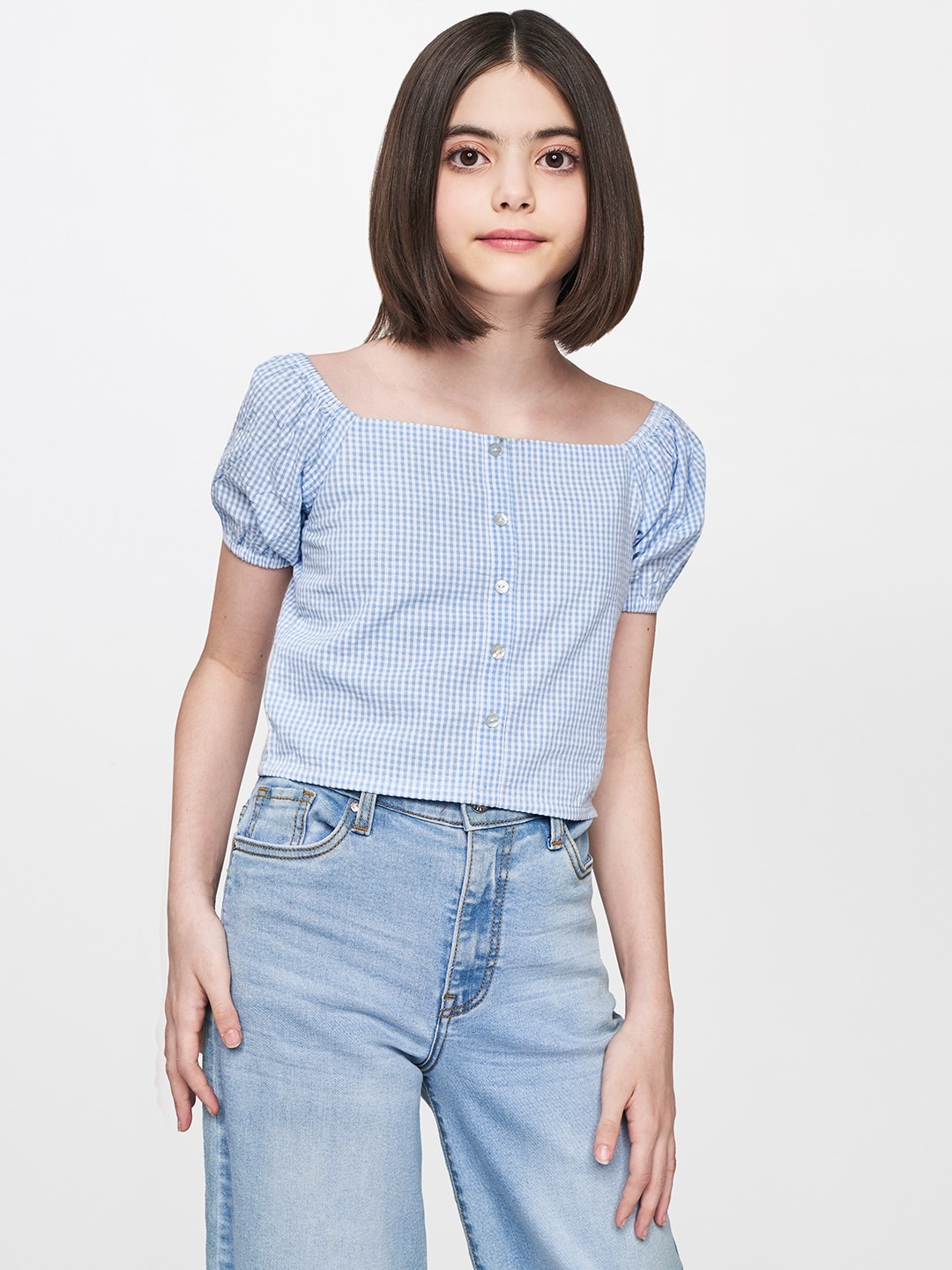 

AND Blue & White Checked Pure Cotton Shirt Style Top