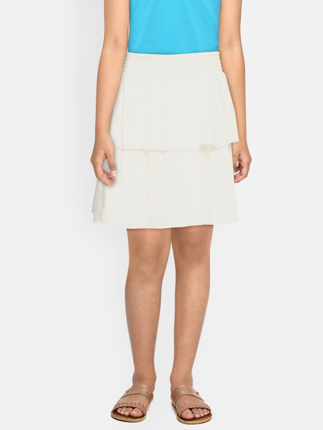 

AND Girls White Solid A-Line Ruffled Layered Skirt