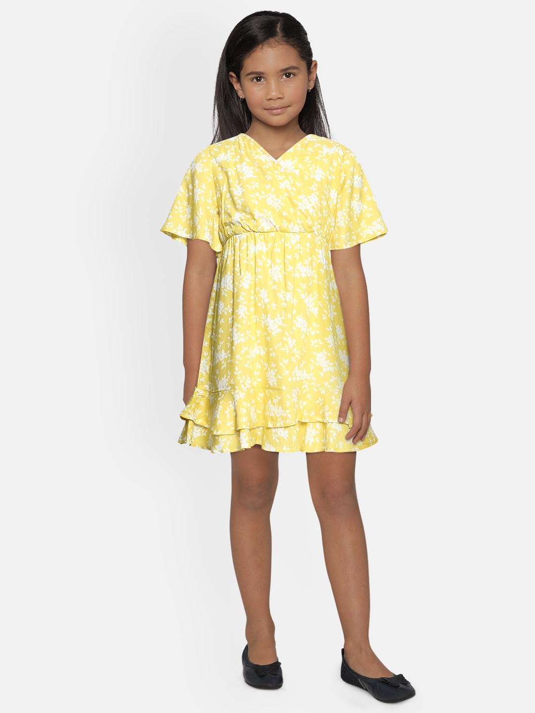 

AND Girls Yellow & White Floral Printed A-Line Dress