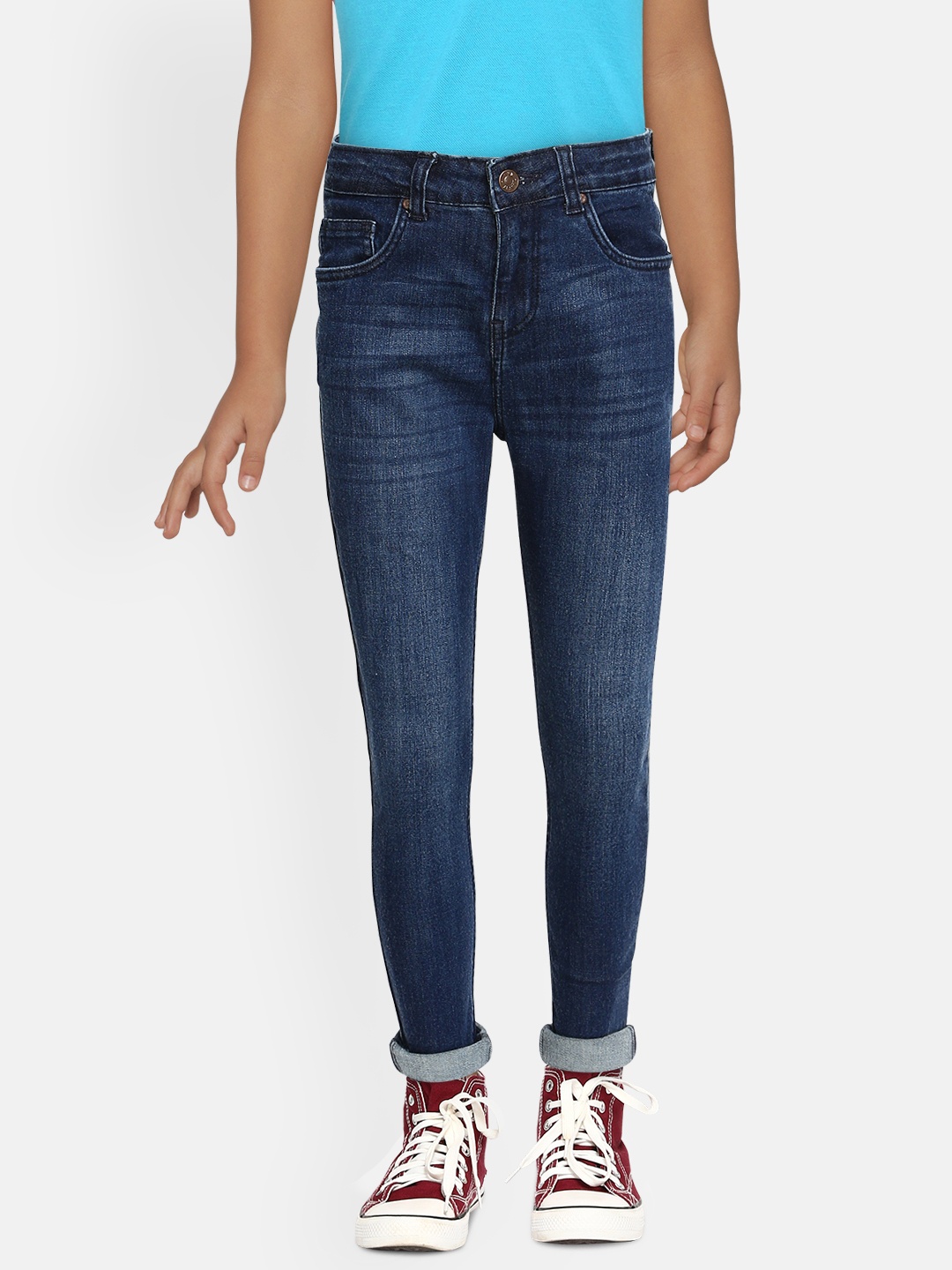 

AND Girls Navy Blue Regular Fit Mid-Rise Clean Look Stretchable Jeans