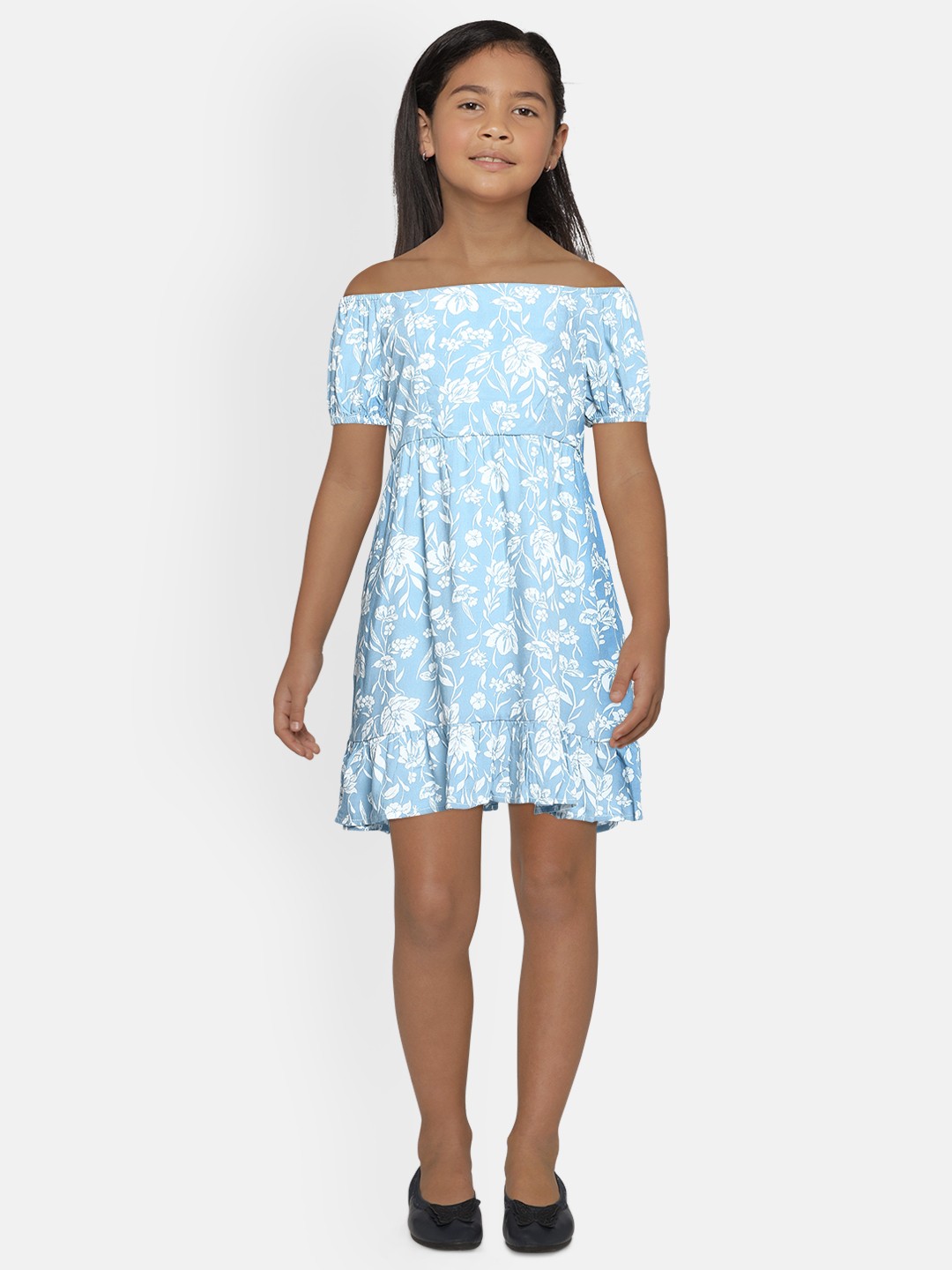 

AND Girls Blue Printed A-Line Dress