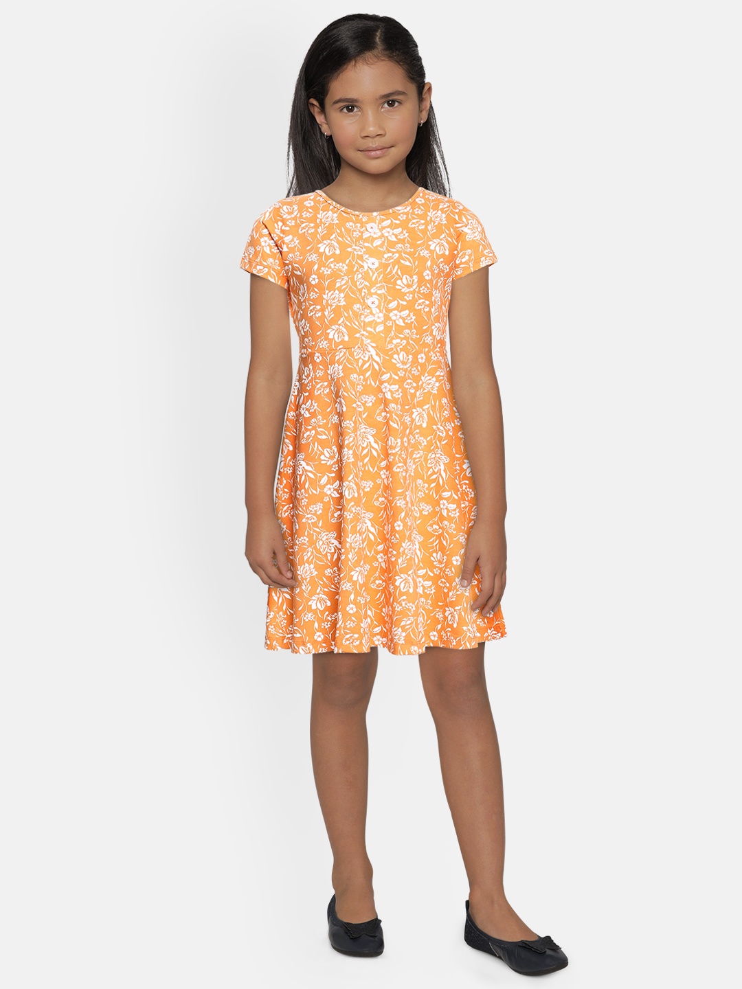 

AND Girls Orange Printed A-Line Dress