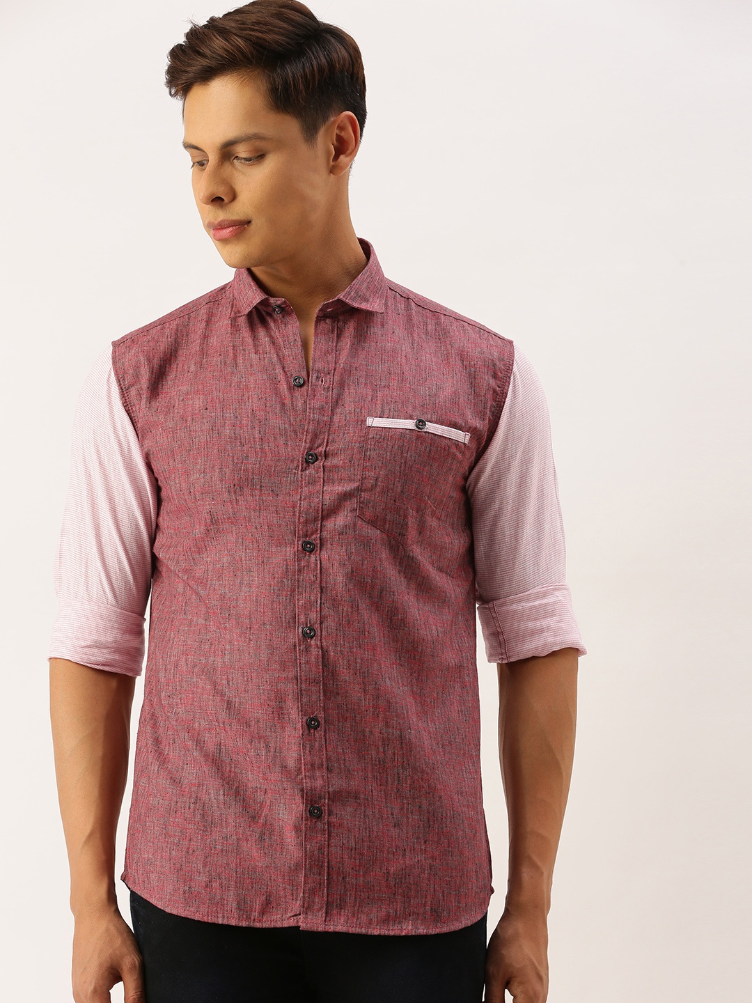 

Campus Sutra Men Pink Regular Fit Self Design Cotton Casual Shirt