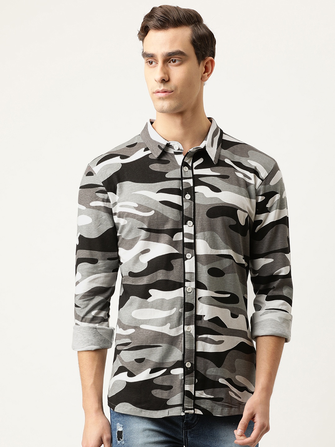 

Campus Sutra Men Grey & Black Regular Fit Printed Casual Shirt