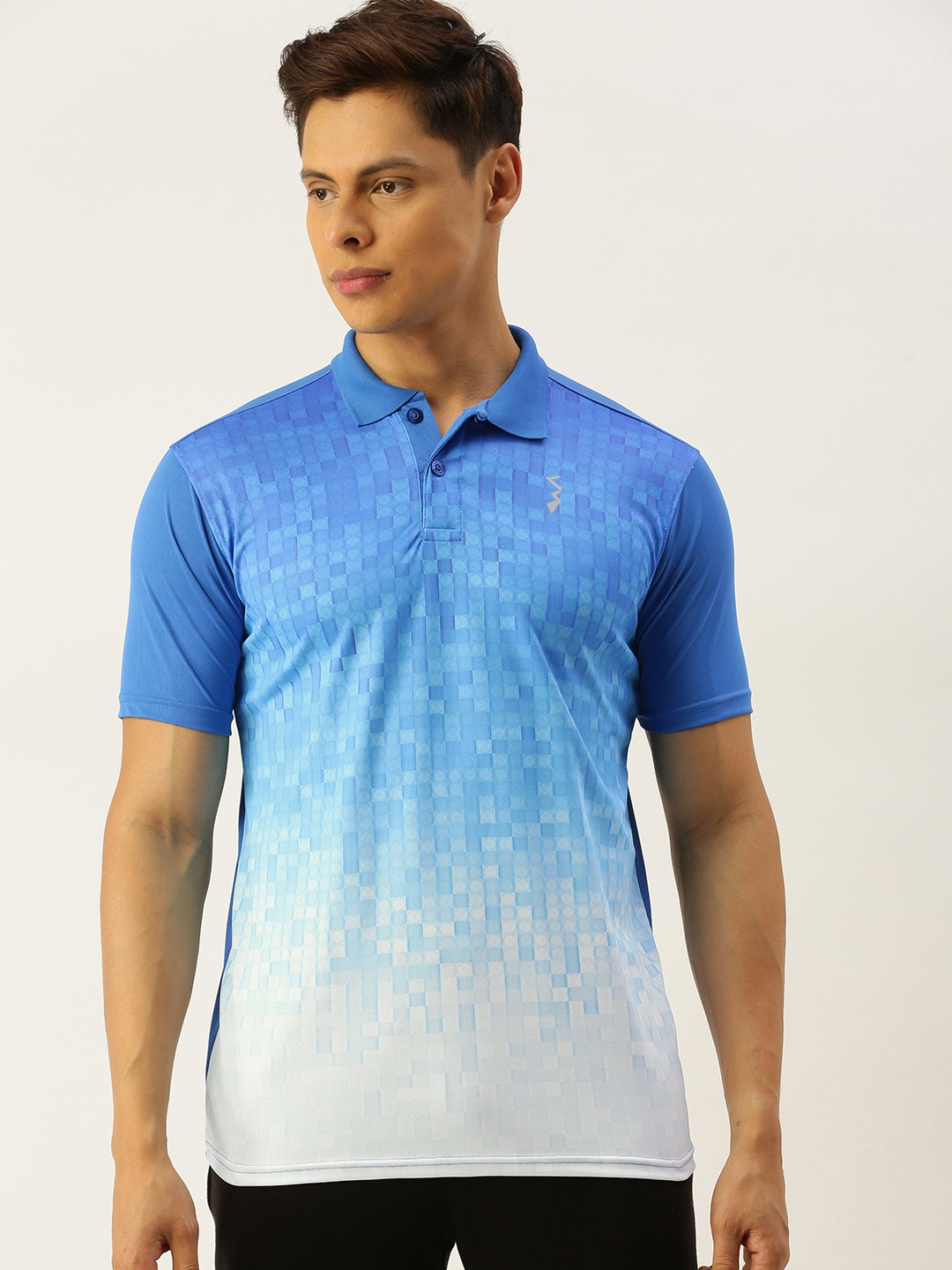 

Campus Sutra Men Blue & White Geometric Print Ombre Polo Collar T-shirt