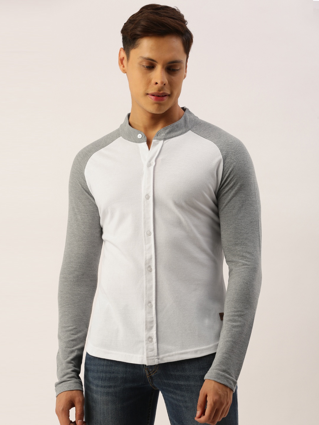 

Campus Sutra Men White & Grey Melange Regular Fit Knitted Solid Casual Shirt