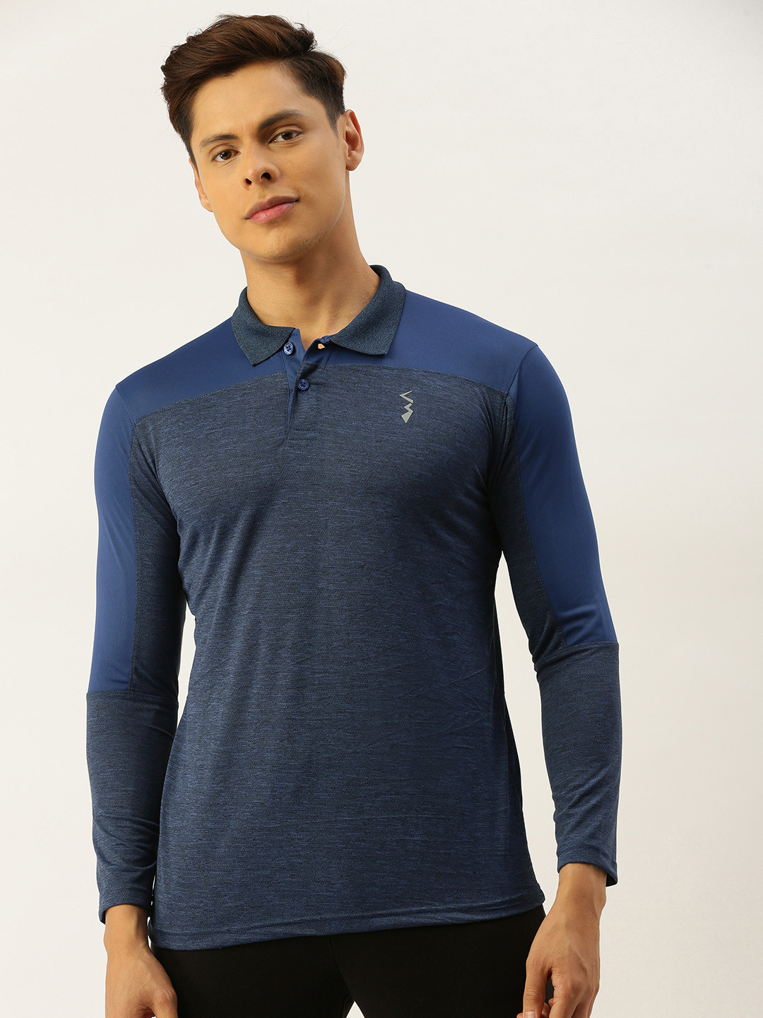 

Campus Sutra Men Blue Colourblocked Polo Collar T-shirt