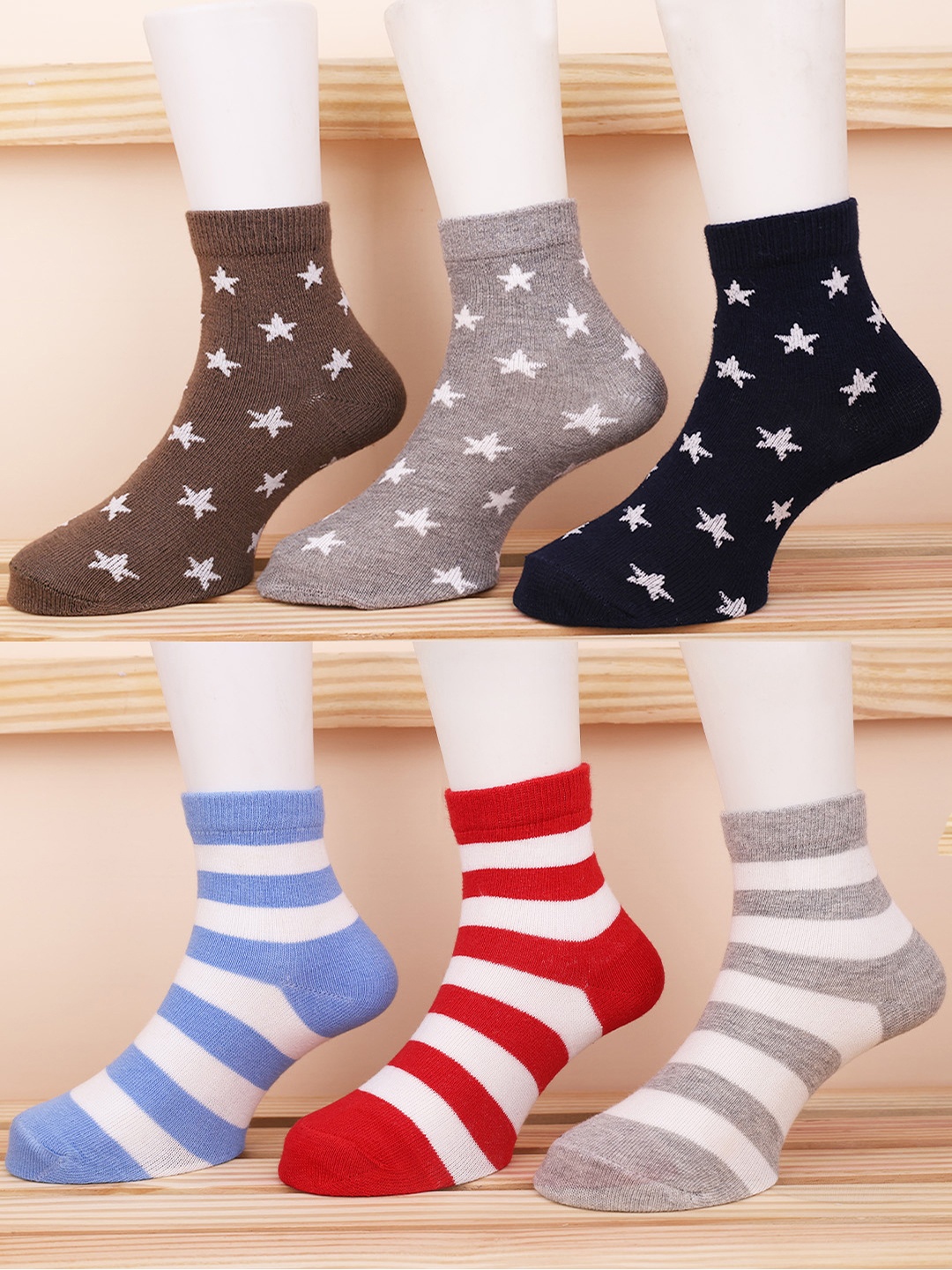 

FOOTPRINT 6 Pairs Infant Kids Patterned Ankle-Length Organic Cotton Socks, White