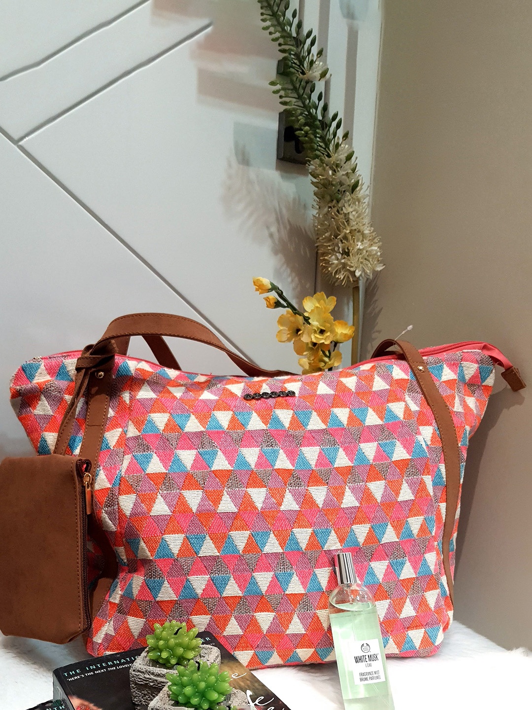 

ASTRID Multicoloured Self Design Tote Bag, Multi