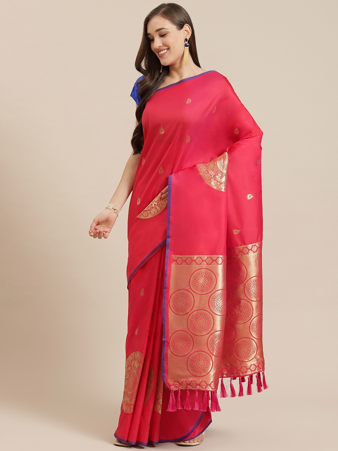 

Mitera Red & Golden Silk Blend Woven Design Banarasi Saree