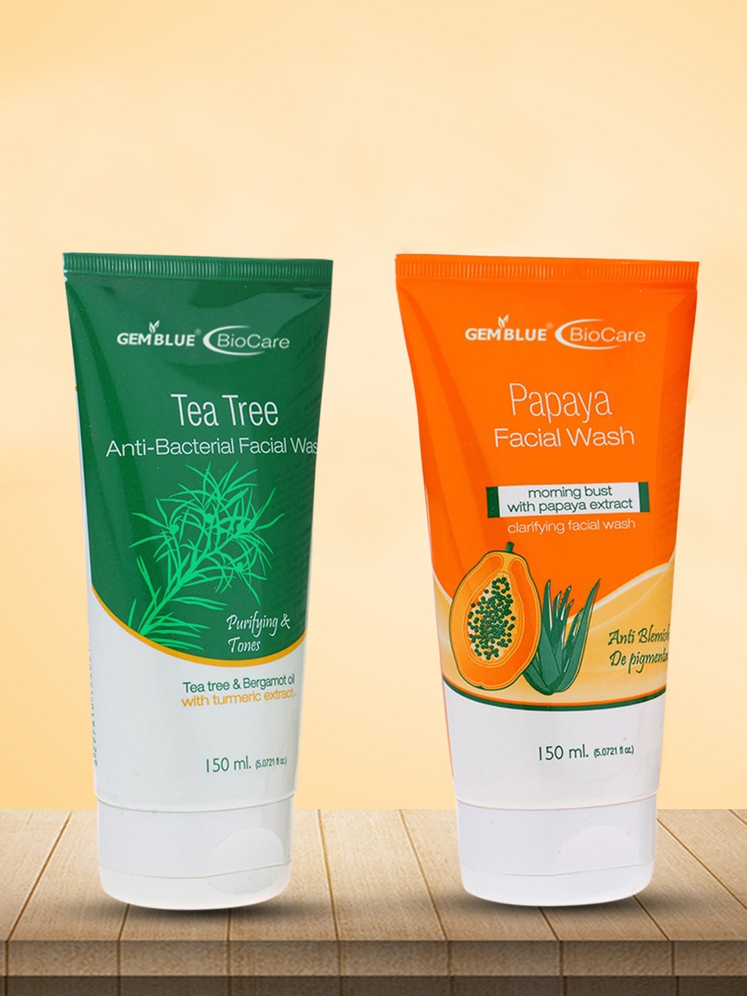 

GEMBLUE Biocare Papaya Face Wash and Tea Tree Face Wash 150ML (Combo of 2), Orange