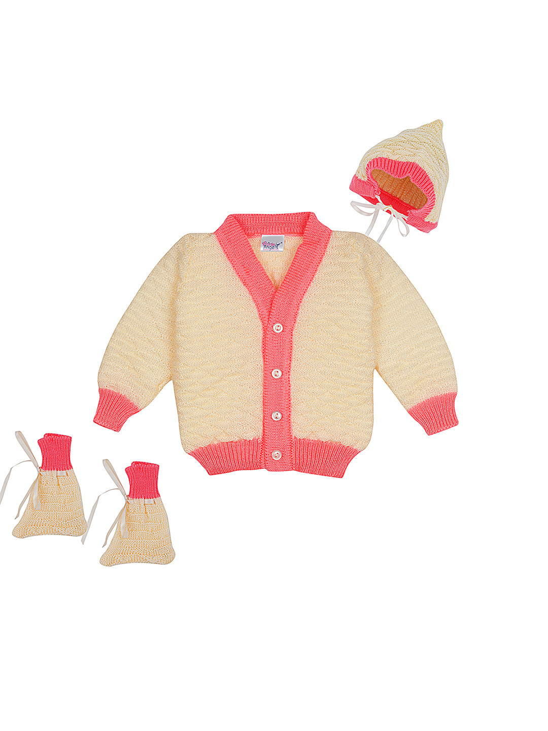 

Little Angels Unisex Kids Rose Self Design Full Sleeves Sweater Set