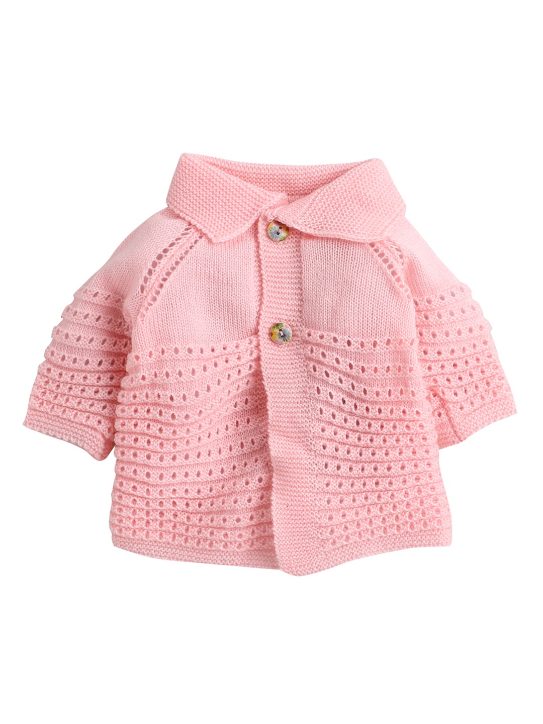 

Little Angels Unisex Kids Pink Self Design Cardigan Sweater