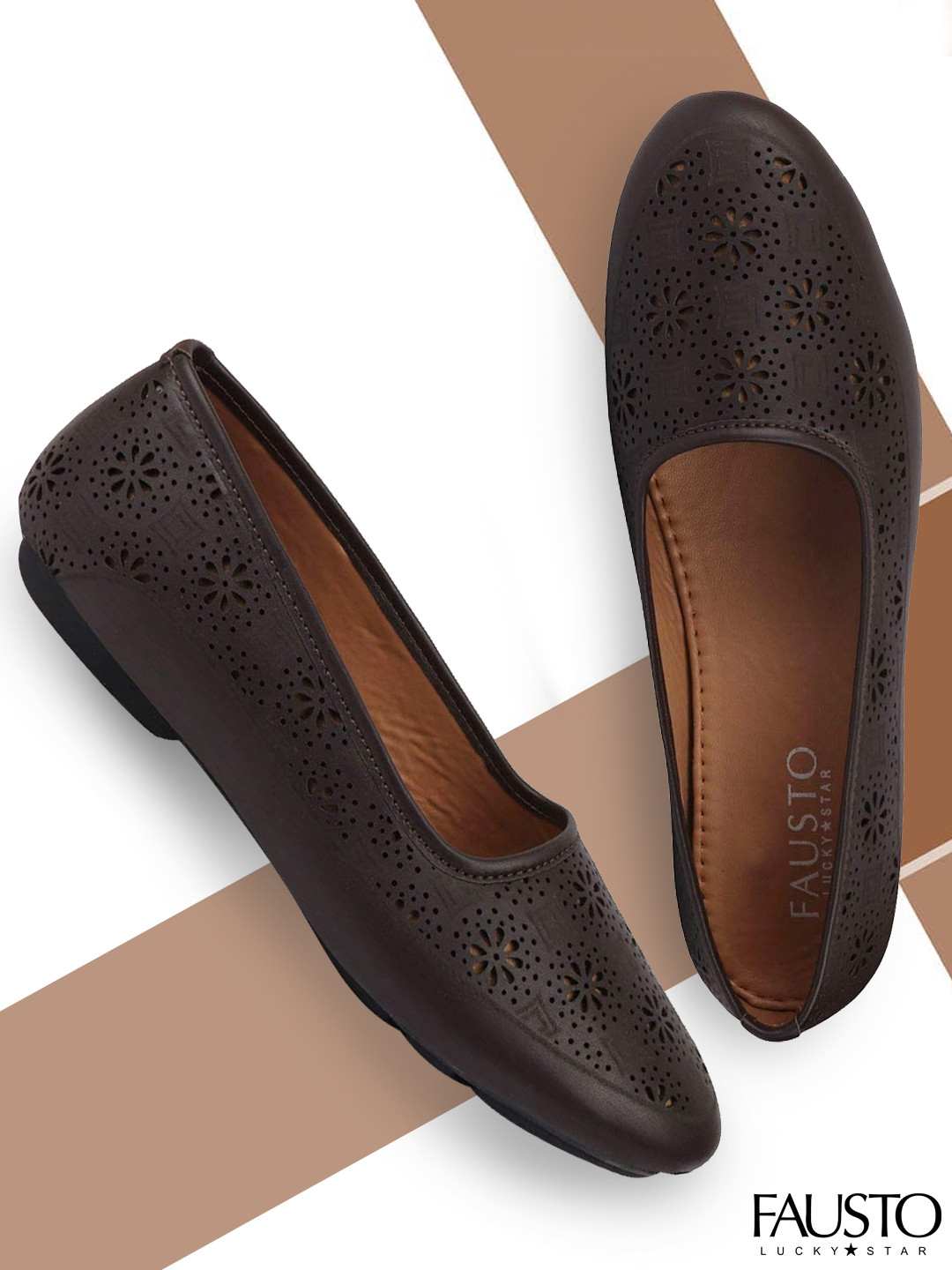 

FAUSTO Women Brown Laser Cut PU Ballerinas