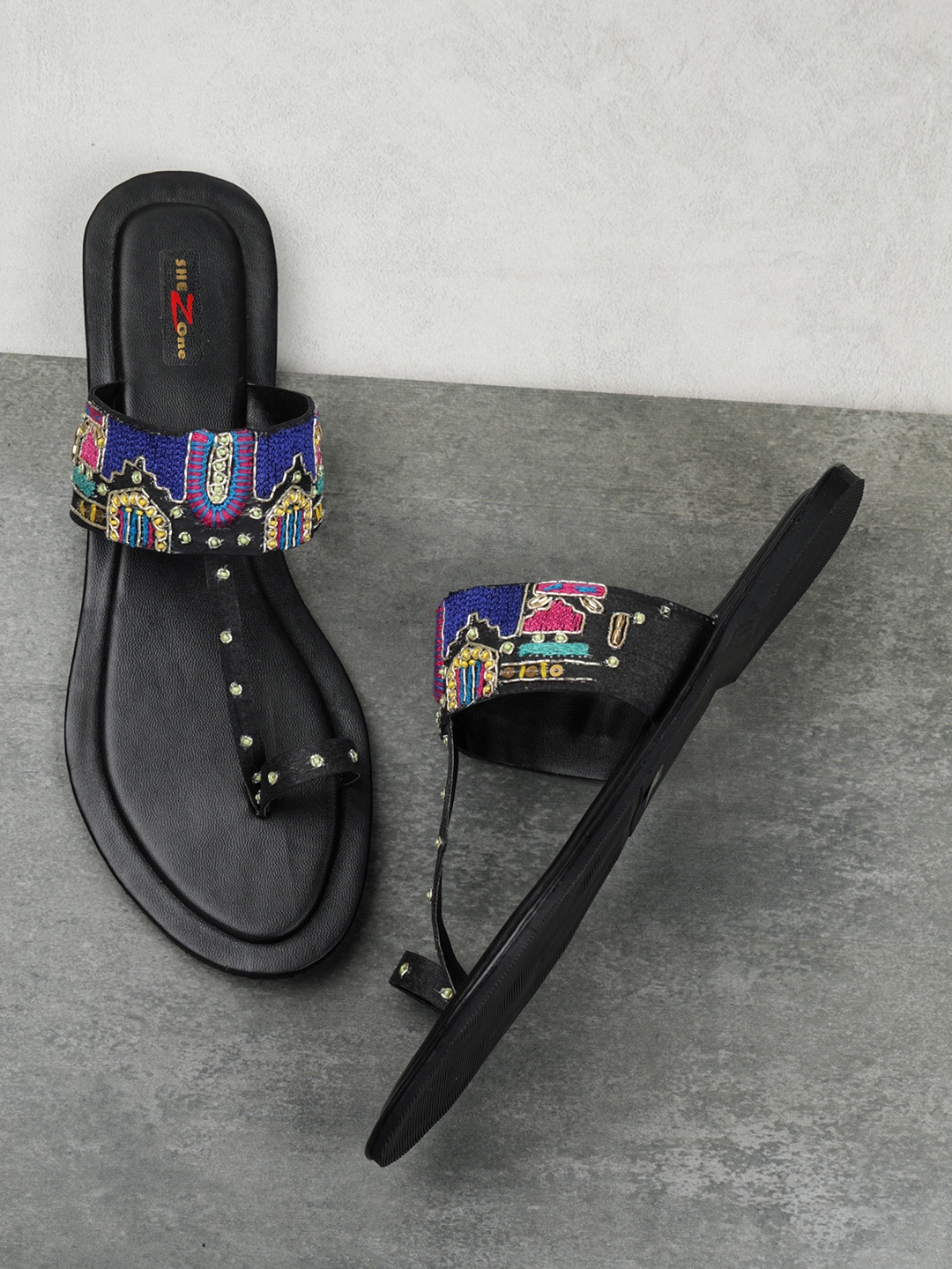

Shezone Women Black Embellished One Toe Flats