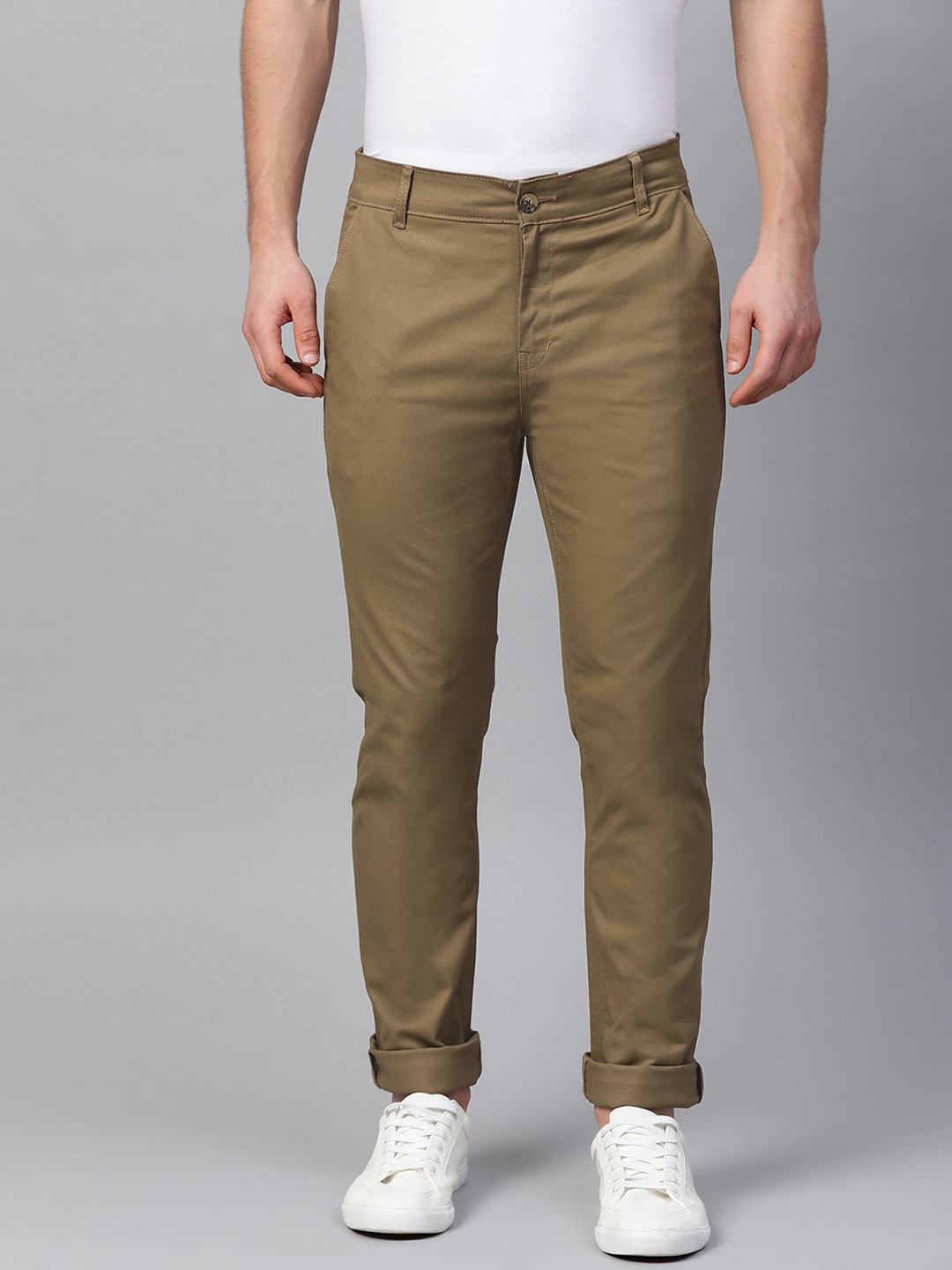 

Hubberholme Men Khaki Slim Fit Solid Chinos