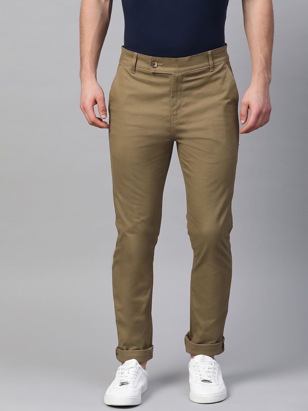 

Hubberholme Men Khaki Slim Fit Solid Chinos