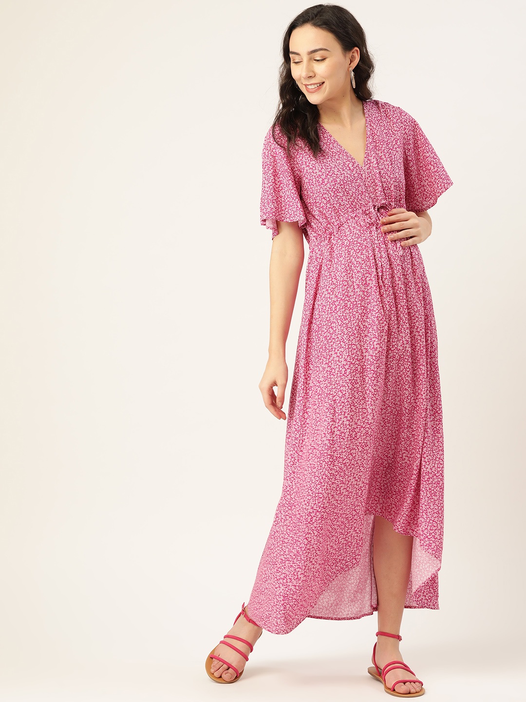 

The Vanca Women Purple & White Printed Sustainable Maternity High-Low Maxi Dress