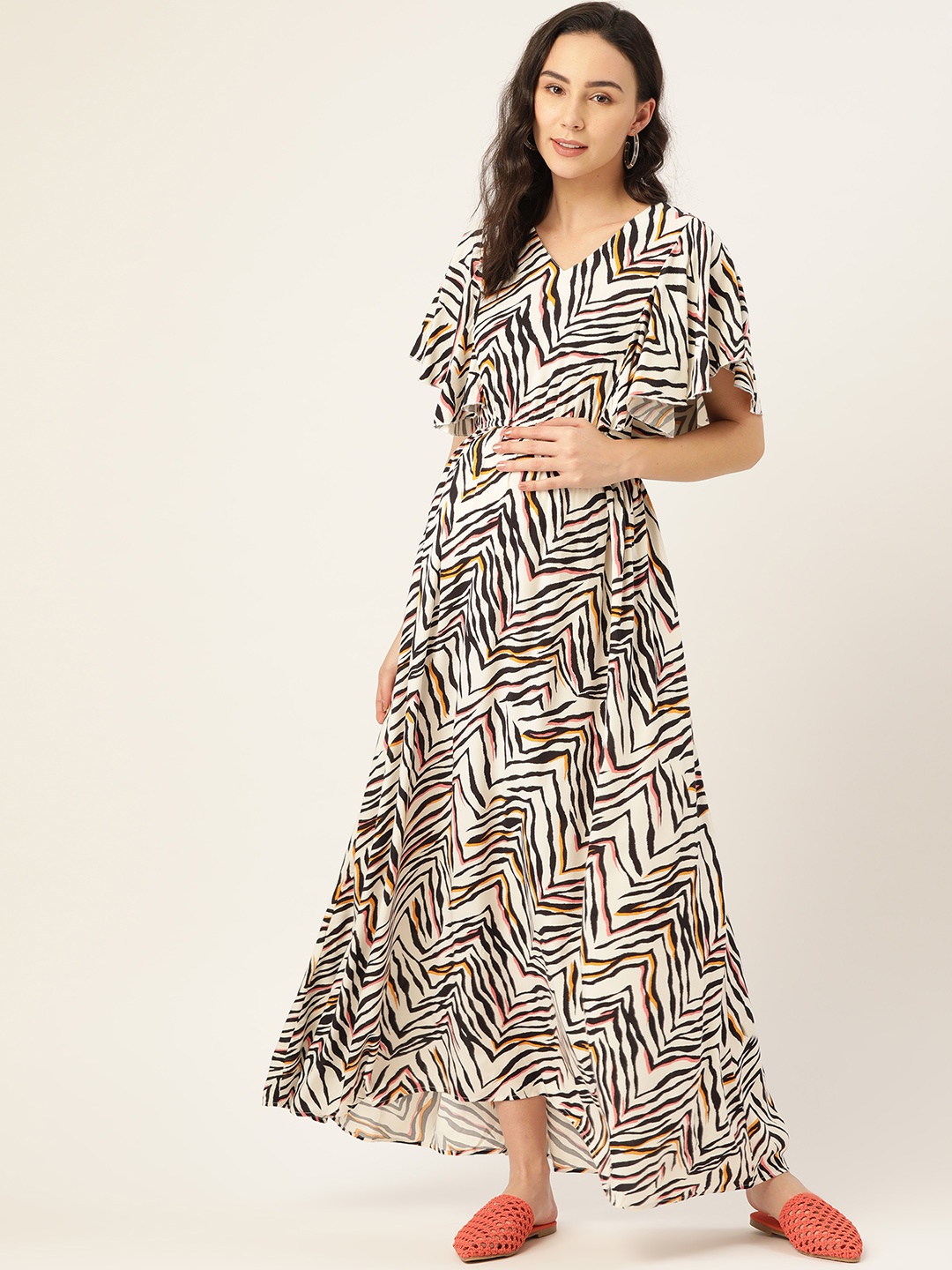 

The Vanca Women White & Black Printed Sustainable Maternity Maxi Dress