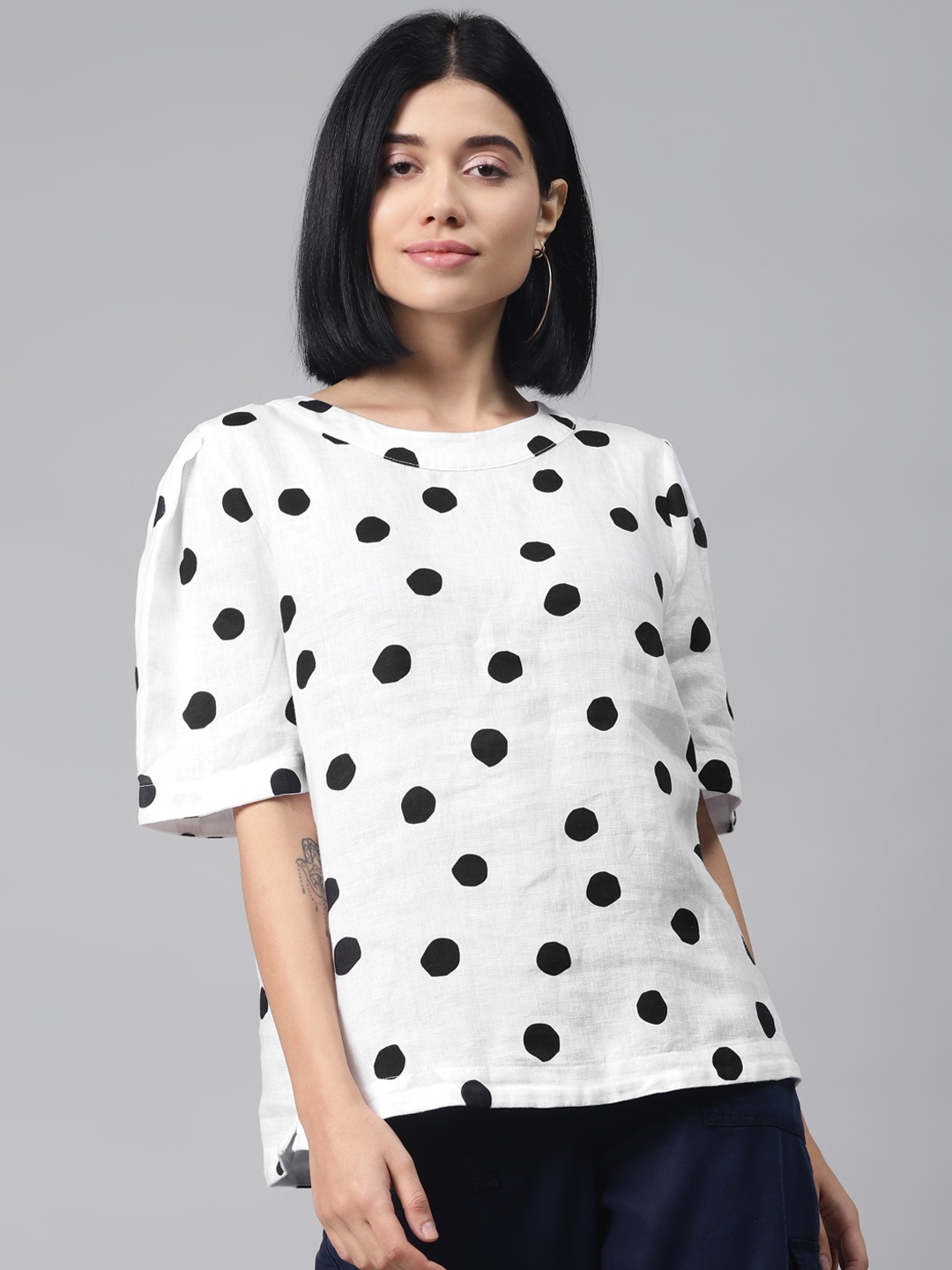 

Marks & Spencer White & Black Polka Dots Print Top