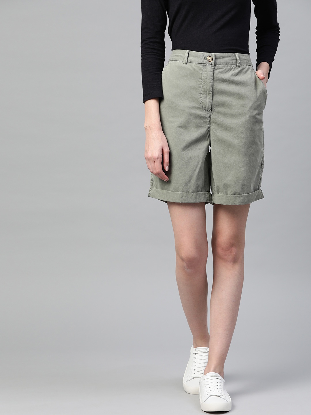 

Marks & Spencer Women Green Pure Cotton Solid Regular Fit Shorts