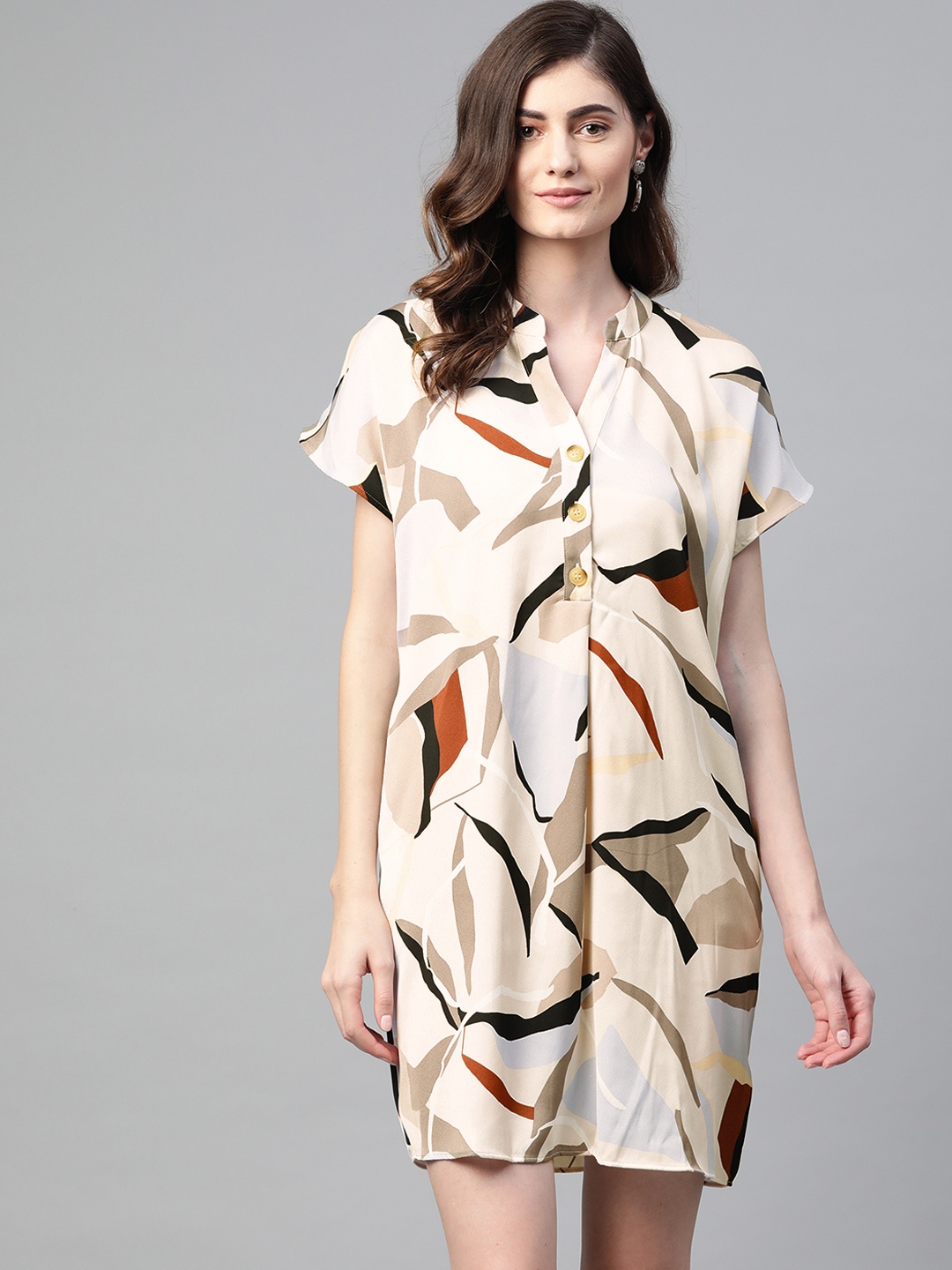 

Marks & Spencer Women Cream-Coloured & Brown Printed Shift Dress