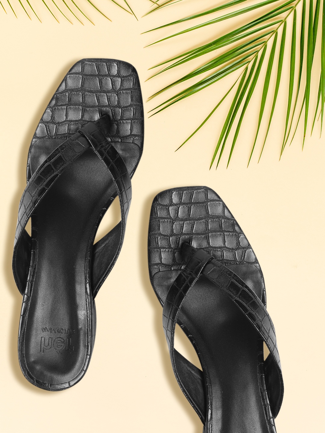 

her by invictus Women Black Croc Textured Block Heels