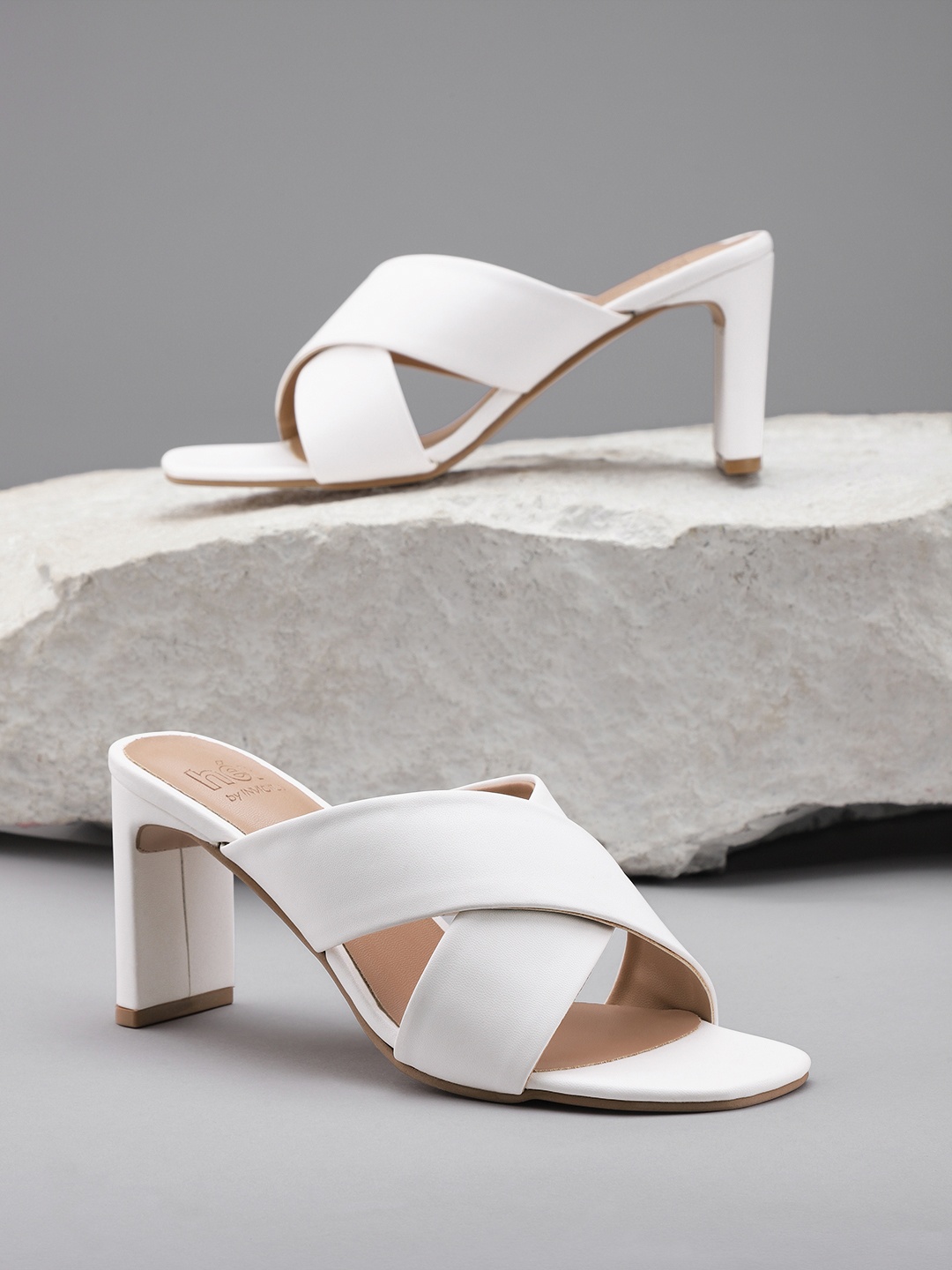 

her by invictus Women White Solid Open Toe Block Heels