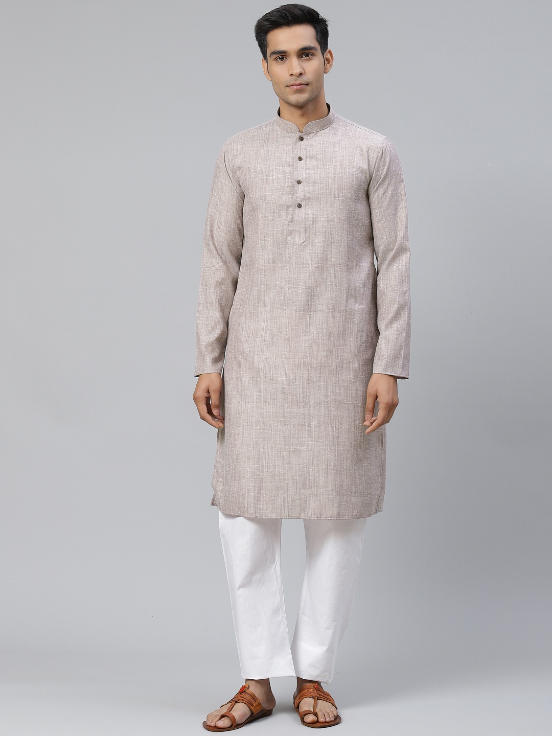 

Manthan Men Grey Woven Design Straight Kurta