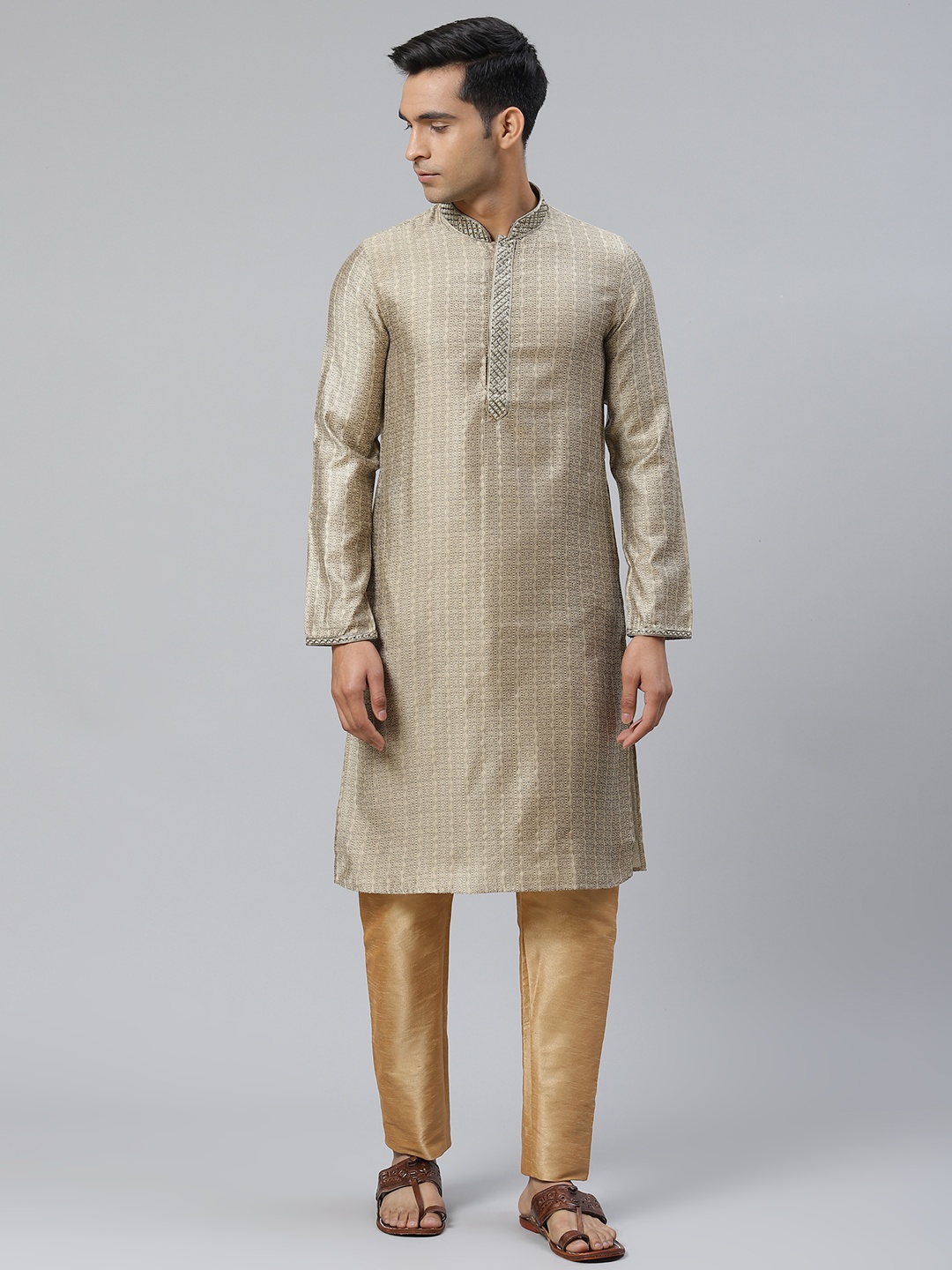 

Manthan Men Brown & Beige Woven Design Straight Kurta