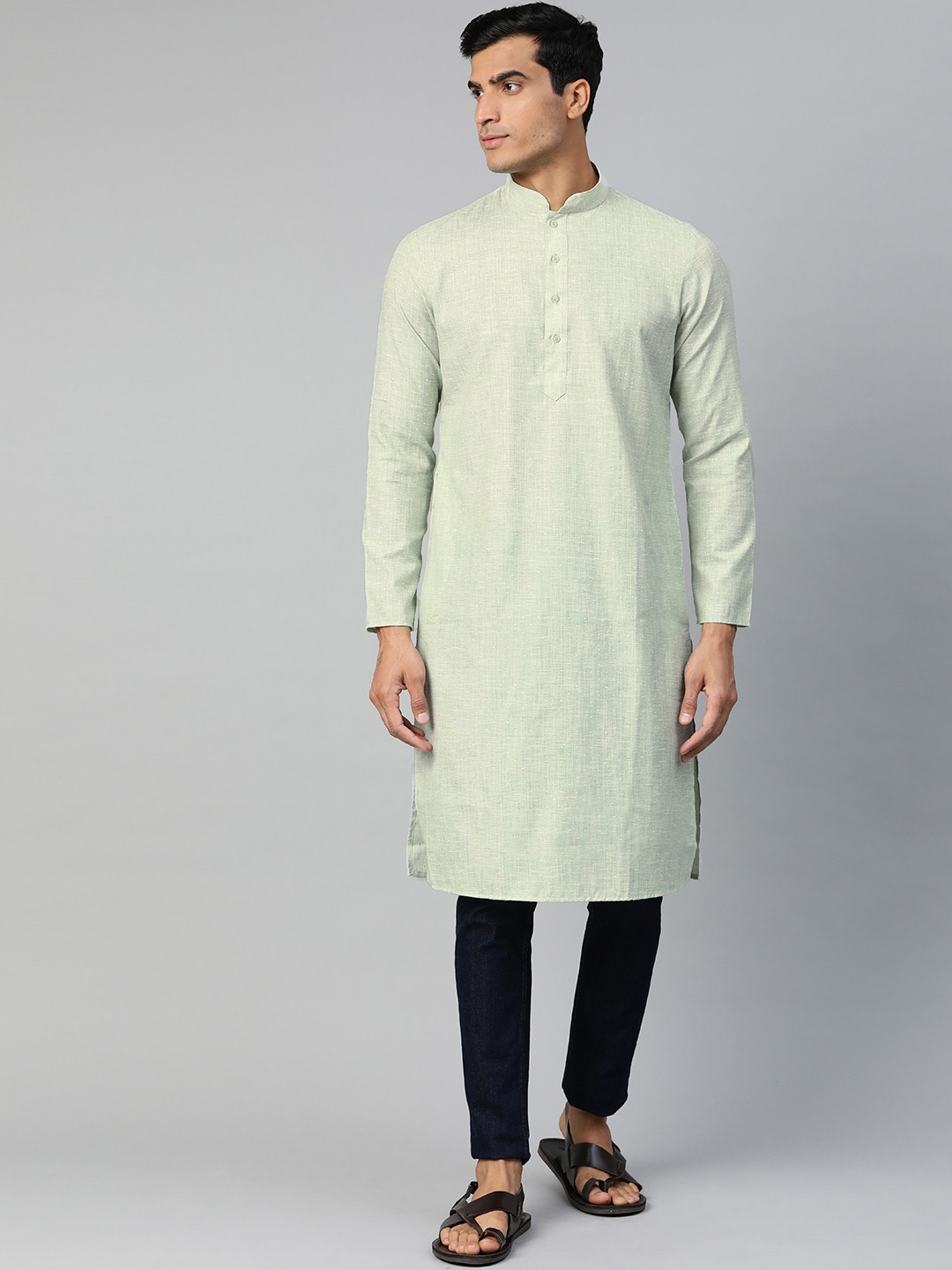 

Manthan Men Green Woven Design Straight Kurta