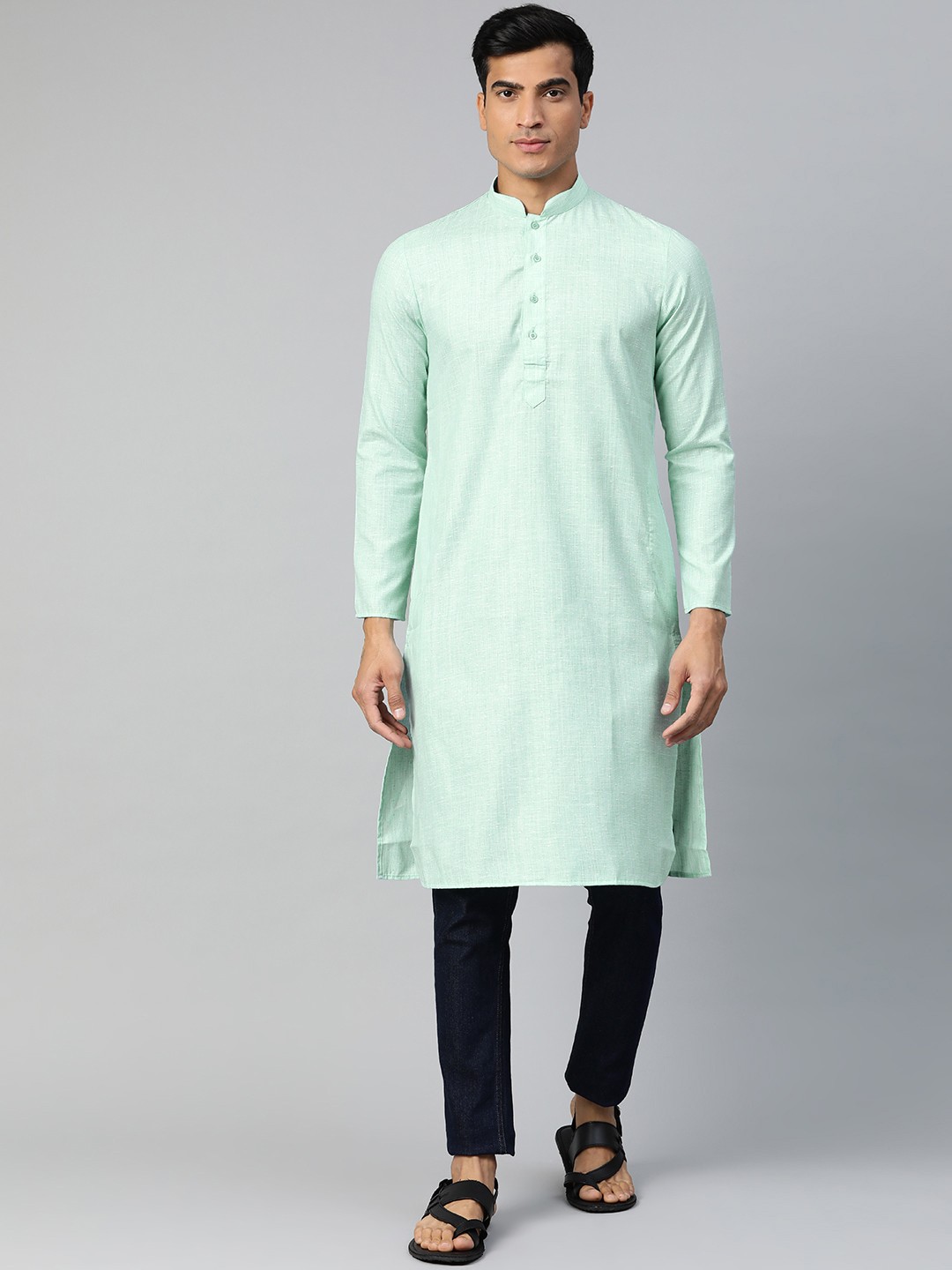 

Manthan Men Sea Green Woven Design Straight Kurta