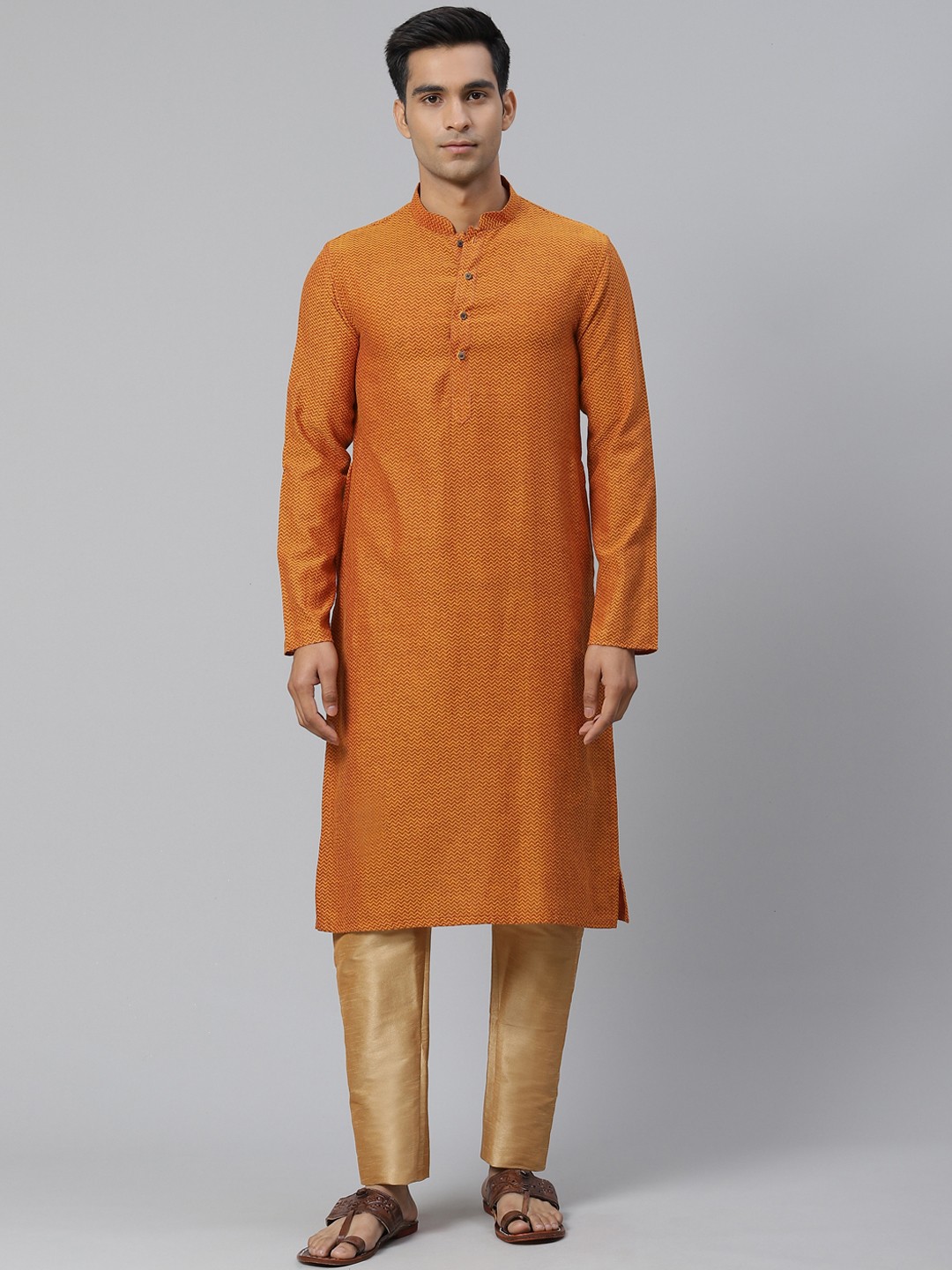 

Manthan Men Rust Orange Woven Design Straight Kurta