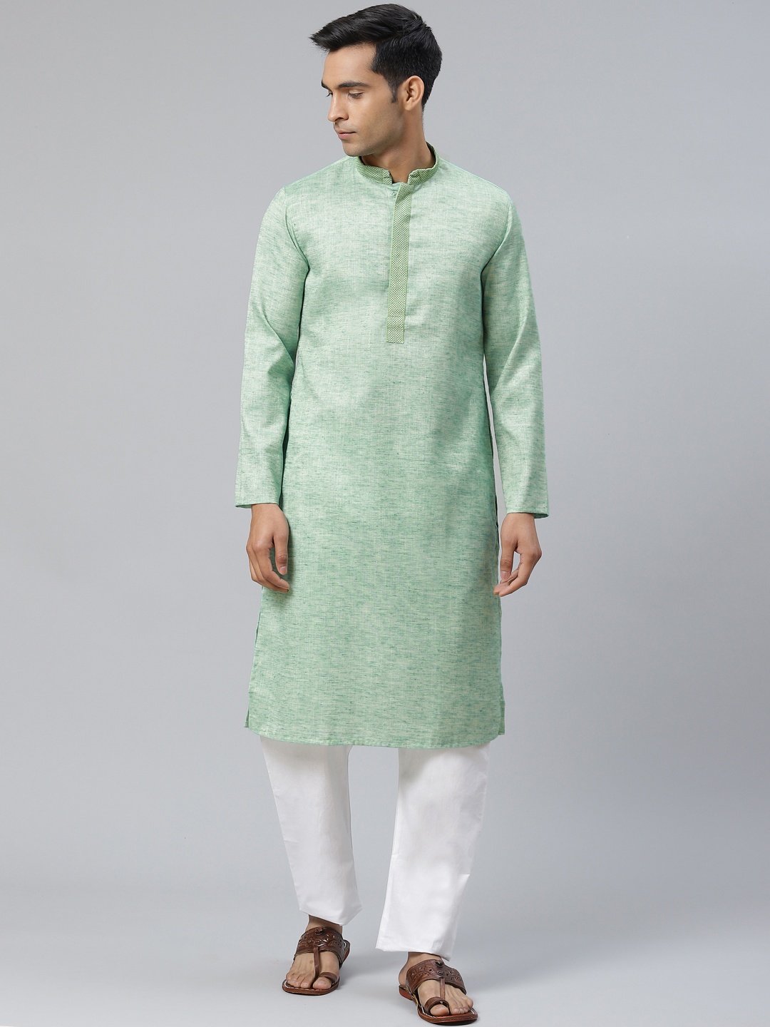 

Manthan Men Sea Green Woven Design Straight Kurta