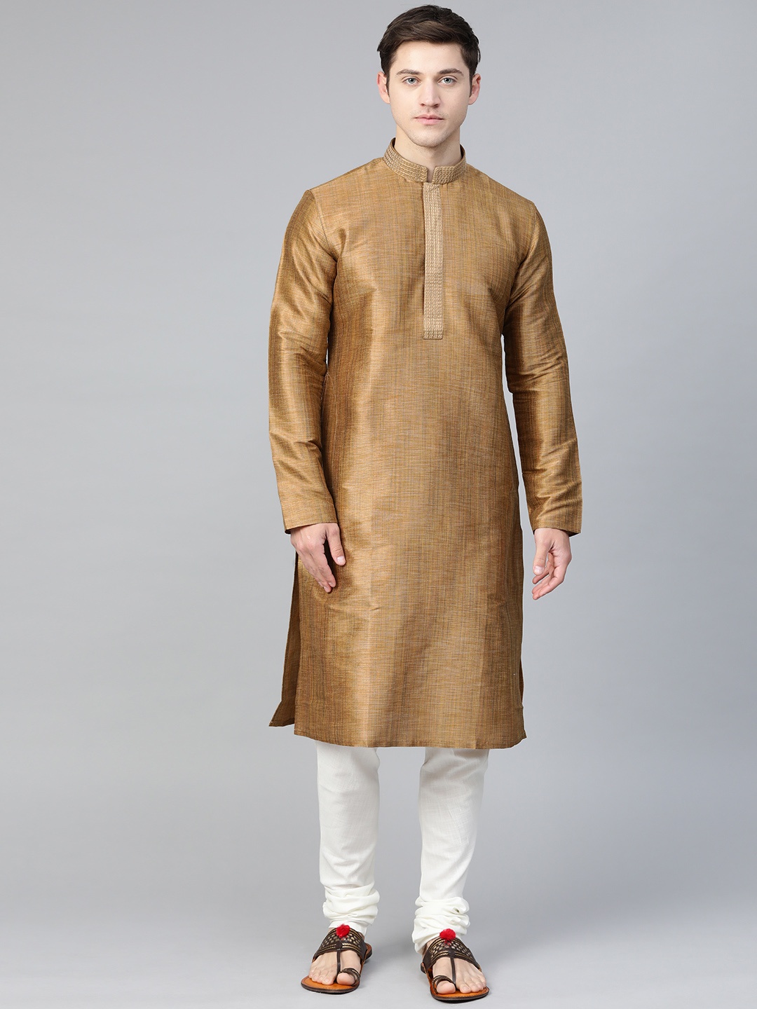 

Manthan Men Mustard Brown Woven Design Straight Kurta