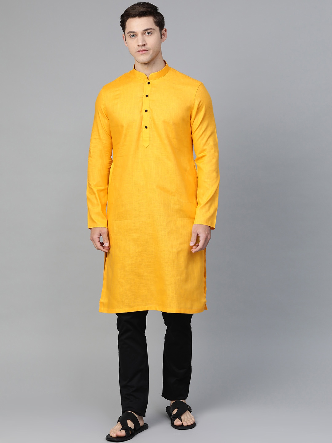 

Manthan Men Yellow Solid Straight Kurta
