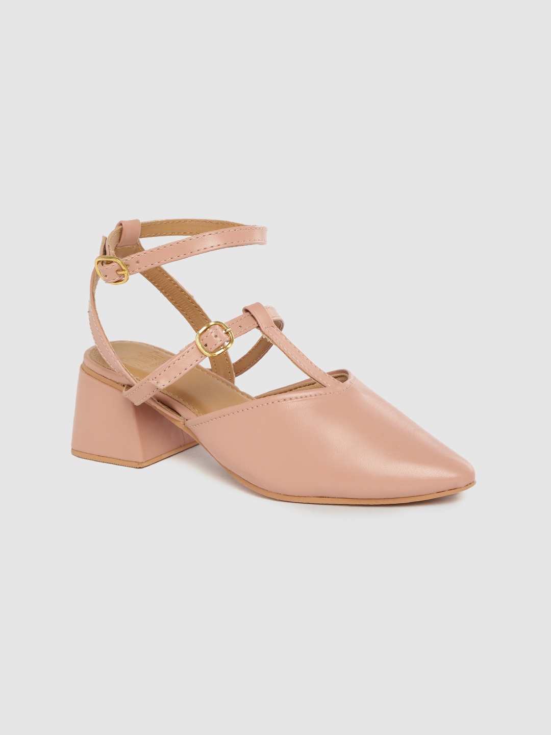 

her by invictus Women Nude-Coloured Solid Heeled Mules