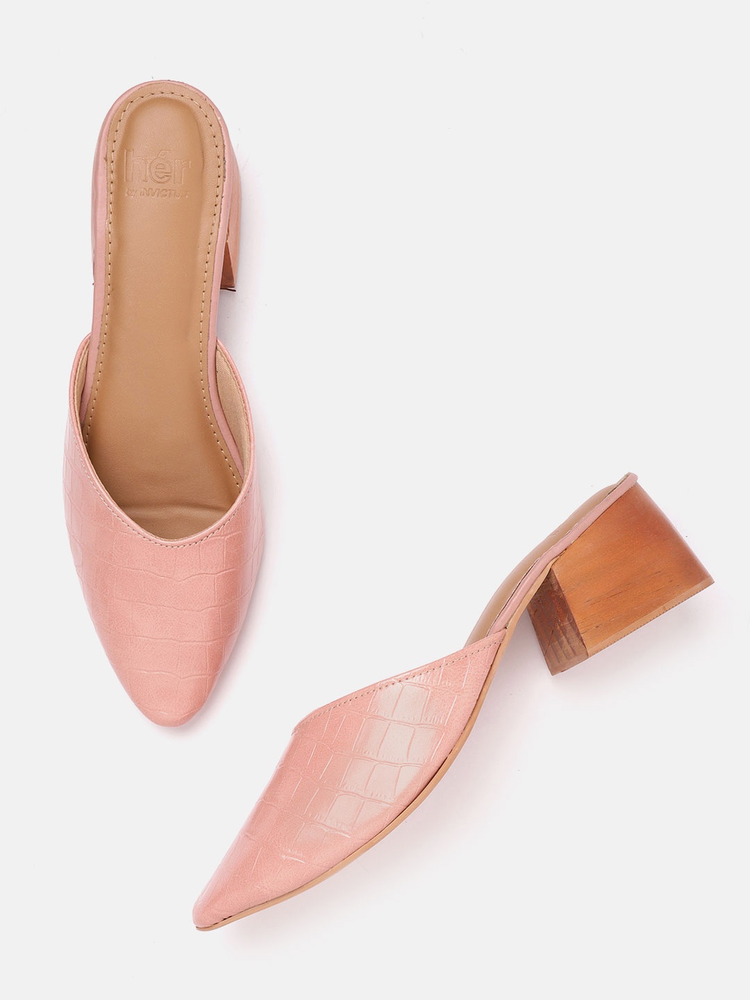 

her by invictus Women Peach-Coloured Croc Textured Mules
