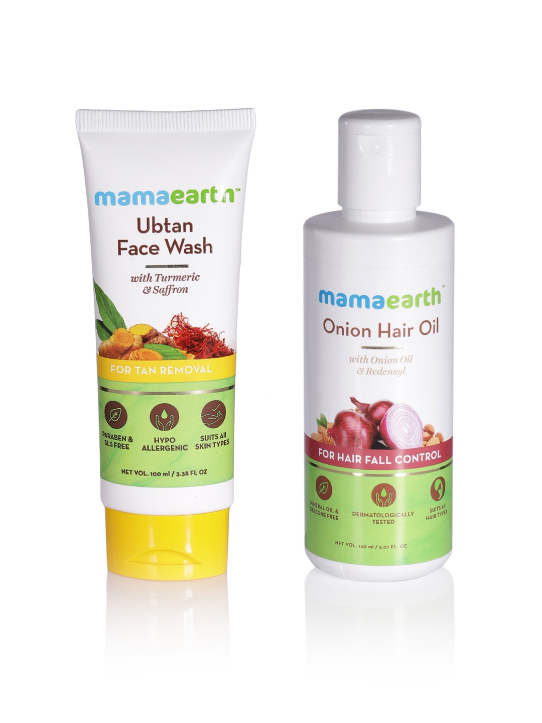 

Mamaearth Unisex Set of Sustainable Hair Fall Control Hair Oil & Tan Removal Face Wash, White