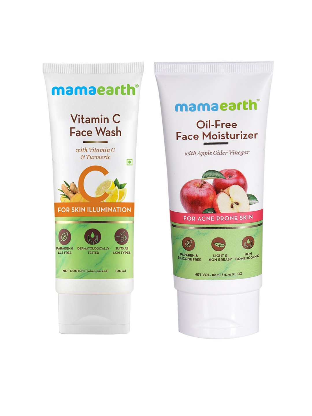 Mamaearth Unisex Set of Sustainable Vitamin C Face Wash & Oil-Free Face Moisturizer, White