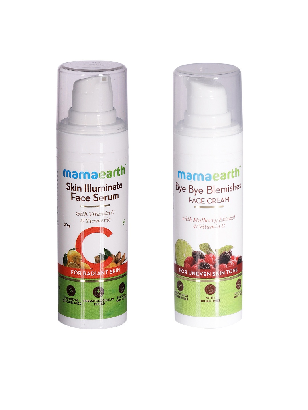 Mamaearth Unisex Set of Vitamin C Face Serum & Bye Bye Blemishes Cream, White