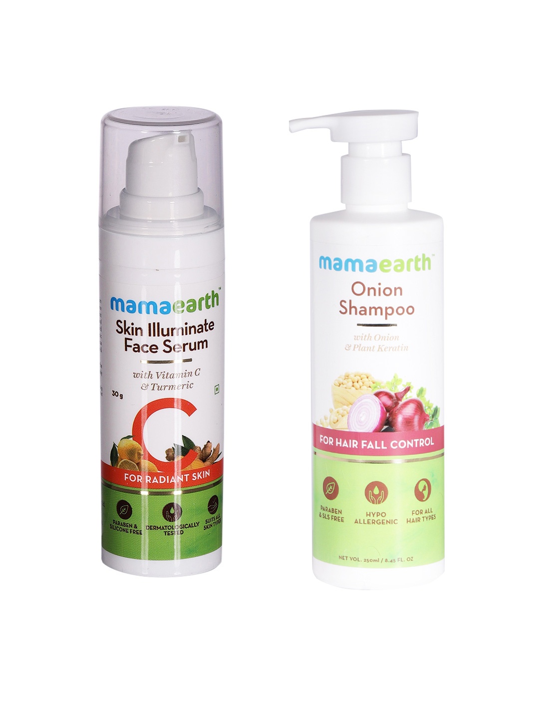

Mamaearth Unisex Set of Sustainable Vitamin C Face Serum & Onion Shampoo, White