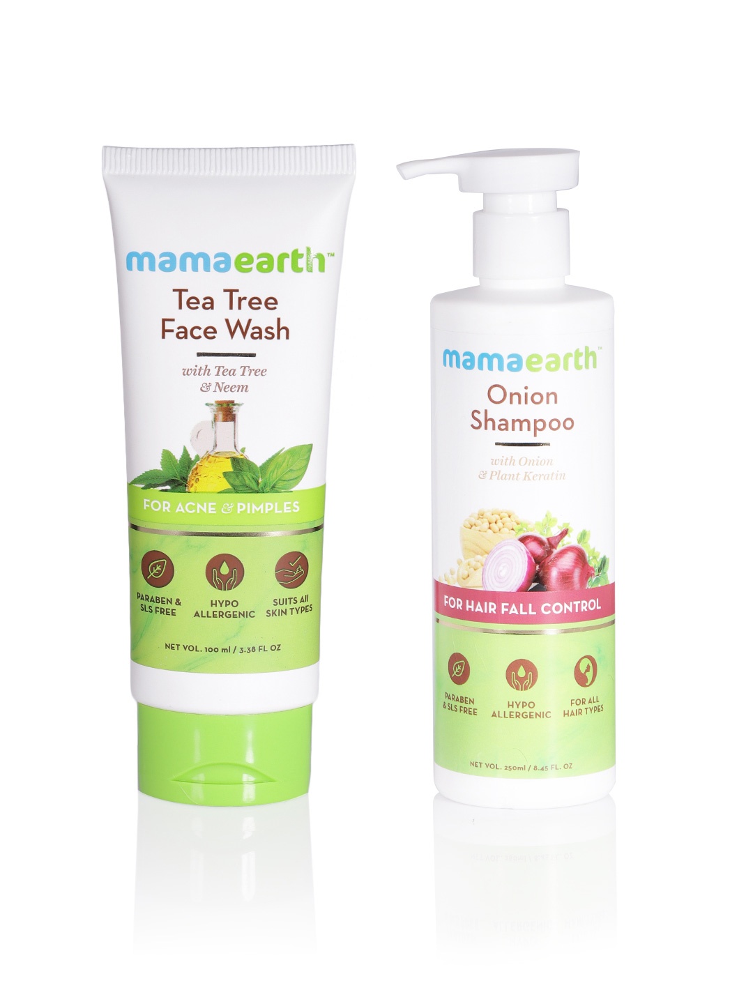 

Mamaearth Unisex Set of Sustainable Onion Shampoo & Tea Tree Face Wash, White