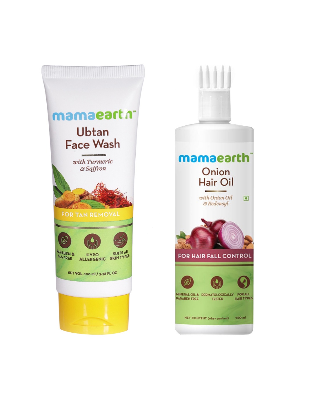 

Mamaearth Unisex Set of Sustainable Onion Hair Oil & Ubtan Face Wash, Off white