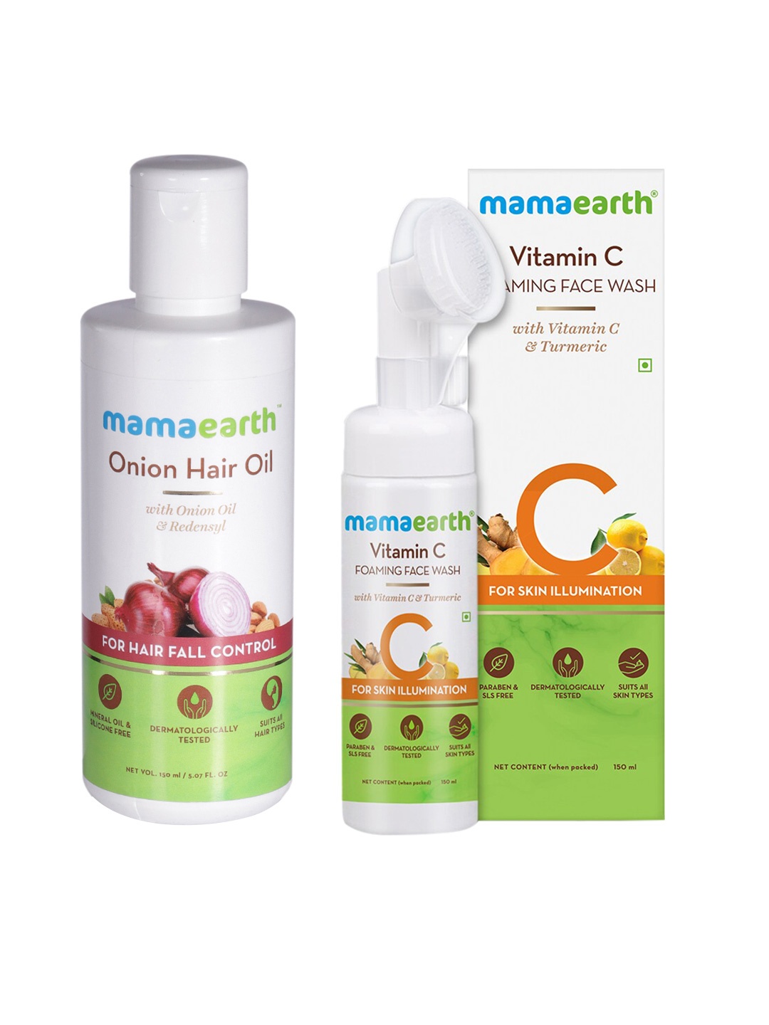

Mamaearth Set of Vitamin C Foaming Face Wash & Onion Hair Oil - 150 ml each, Yellow